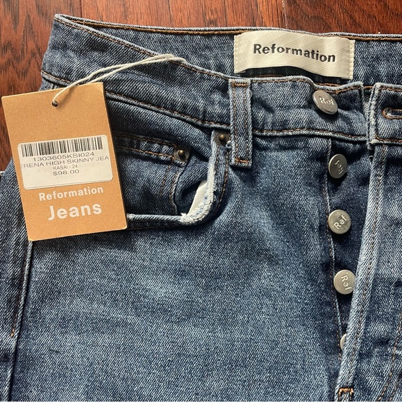 NWT REFORMATION Serena High Waist Skinny Jeans In Kasai - Size 24 (orig $98) - Picture 3 of 6